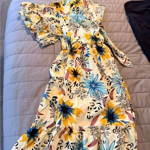 Floral Yellow and Blue Women's Dress